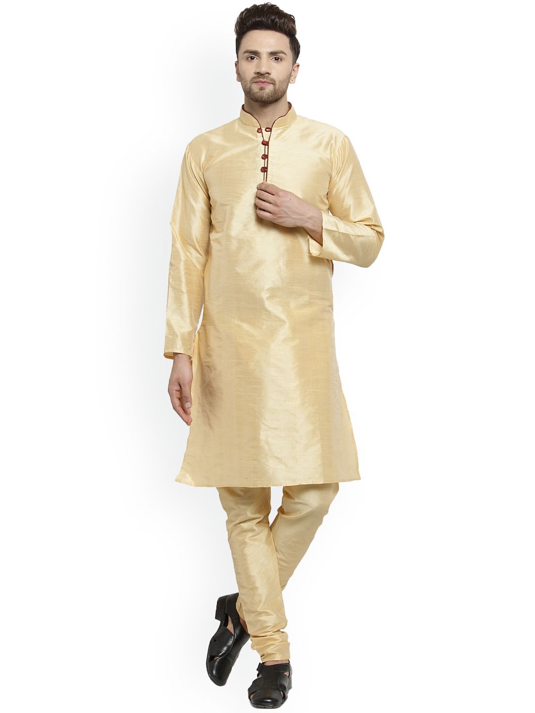 

Benstoke Men Gold-Toned Dupion Silk Kurta with Churidar