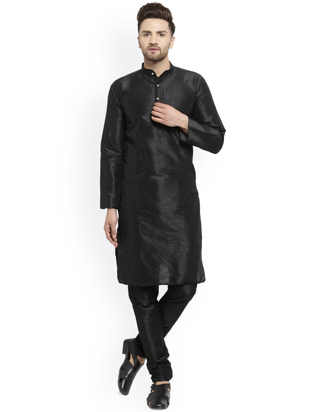 

Benstoke Men Black Dupion Silk Kurta with Churidar