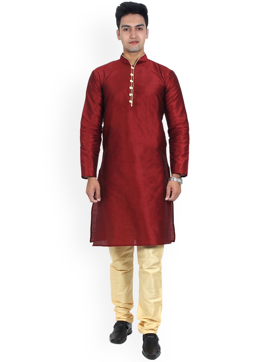 

Benstoke Men Maroon Dupion Silk Kurta with churidar