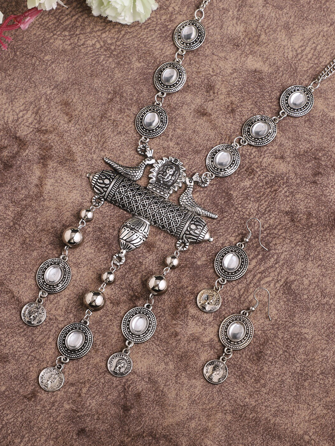 

VENI Silver-Toned Brass Silver-Plated Oxidised Necklace