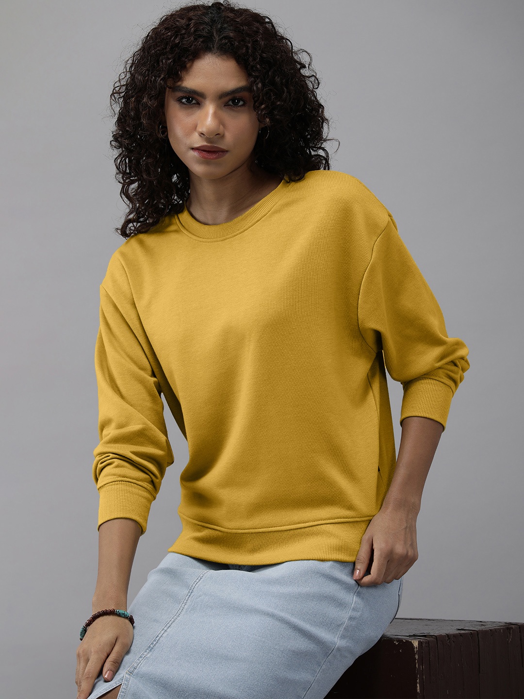 

The Roadster Life Co. Women Round Neck Long Sleeves Sweatshirt, Mustard