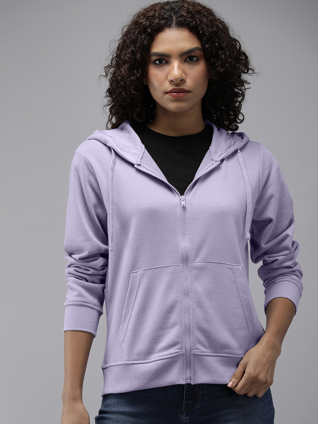 

The Roadster Lifestyle Co. Women Solid Hooded Sweatshirt, Lavender