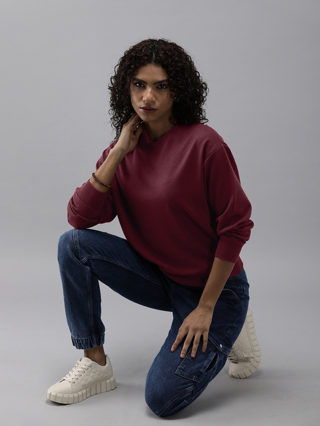 

The Roadster Life Co. Women Round Neck Long Sleeves Sweatshirt, Burgundy