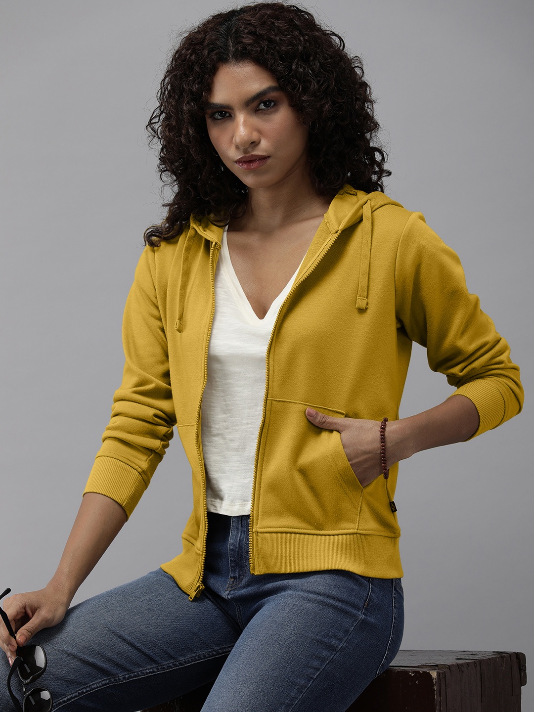 

The Roadster Lifestyle Co. Women Mustard Yellow Hooded Sweatshirt