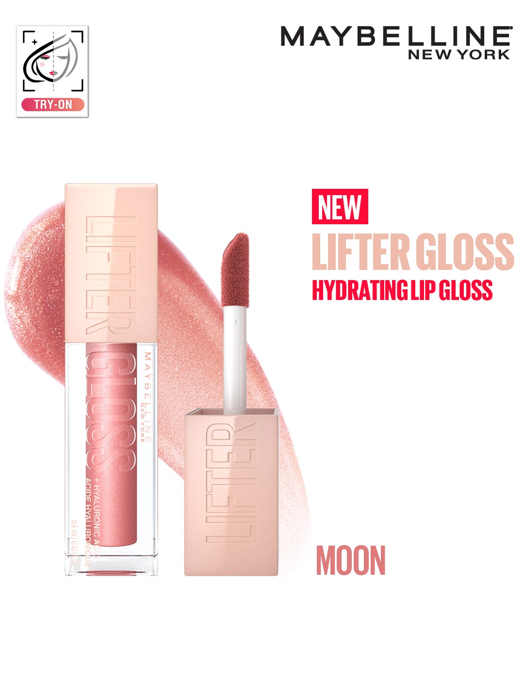 

Maybelline New York Non-Sticky Tinted Lifter Lip Gloss with Hyaluronic Acid 5.4ml - Moon, Nude