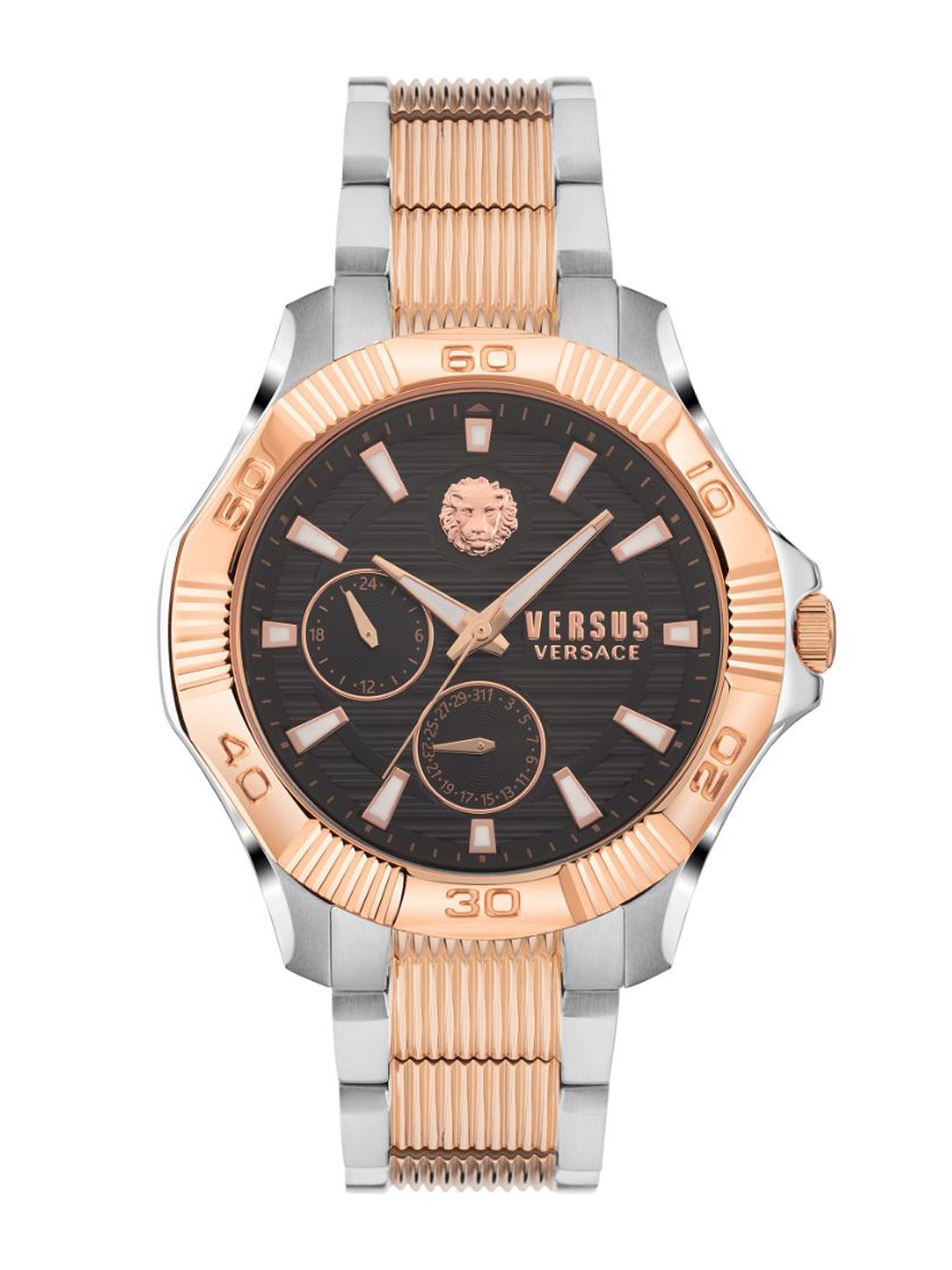 

Versus Men Black Brass Embellished Dial & Rose Gold Toned Stainless Steel Bracelet Style Straps Analogue Watch