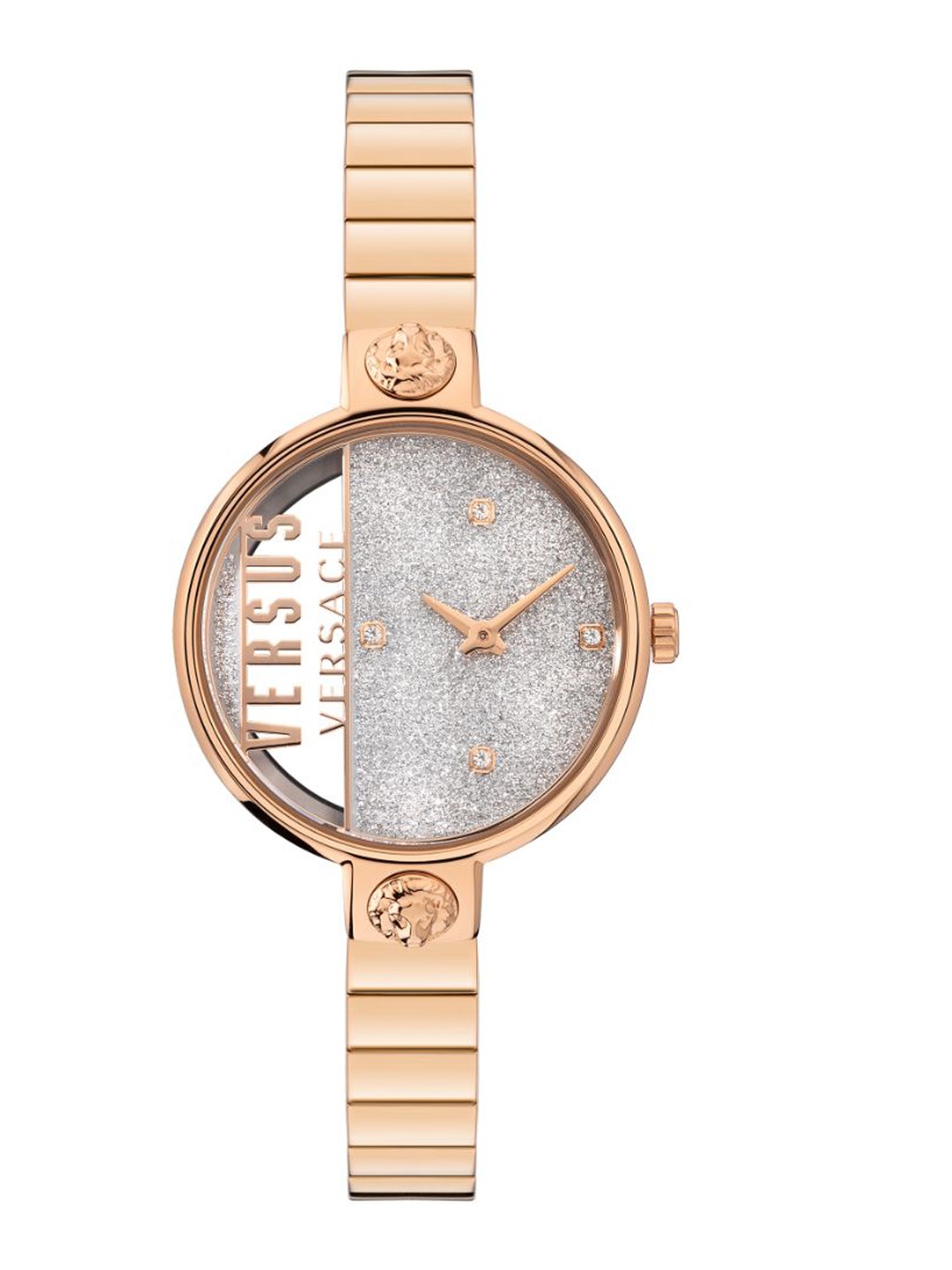 

Versus Women Silver-Toned Brass Embellished Dial & Rose Gold Toned Stainless Steel Bracelet Style Straps Watch