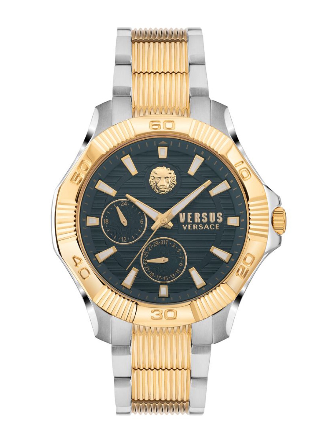 

Versus Men Blue Brass Embellished Dial & Gold Toned Analogue Watch VSPZT0421