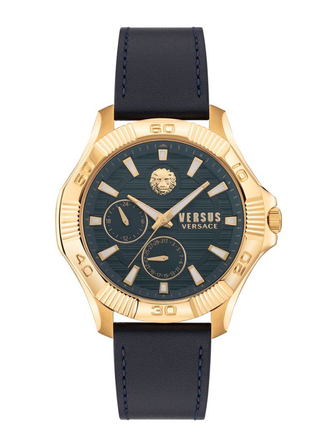 

Versus Men Blue Brass Embellished Dial & Blue Leather Straps Analogue Watch-VSPZT0221