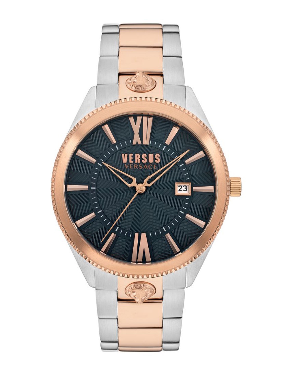 

Versus Men Black Brass Dial & Rose Gold Toned Stainless Steel Bracelet Style Straps Analogue Watch