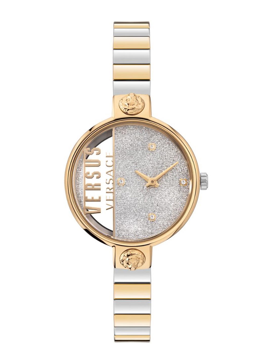 

Versus Women Silver-Toned Brass Embellished Dial & Gold Toned Stainless Steel Bracelet Style Straps Analogue Watch