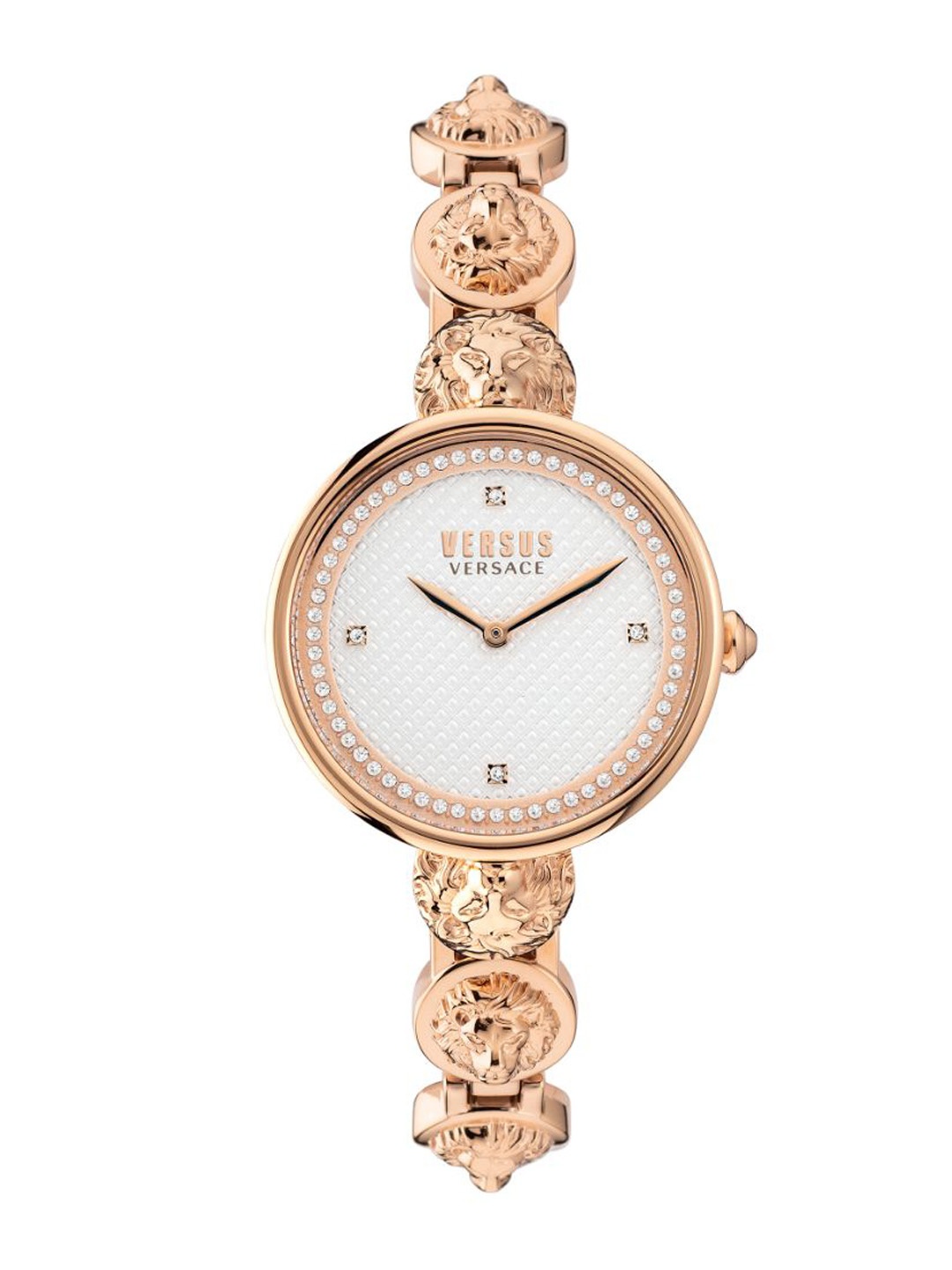 

Versus Women Silver-Toned Brass Embellished Dial & Rose Gold Toned Stainless Steel Bracelet Style Straps Watch