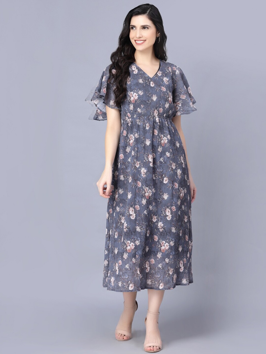 

Myshka Women Grey Floral Midi Dress