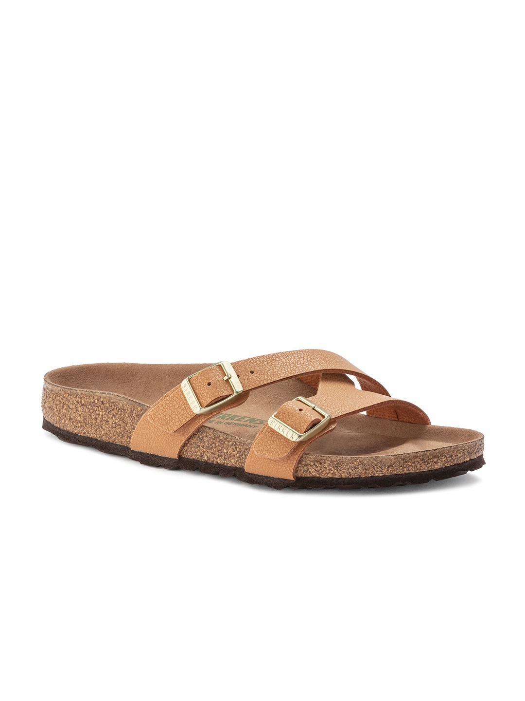 

Birkenstock Women Brown Narrow Width Yao Buckles Flats