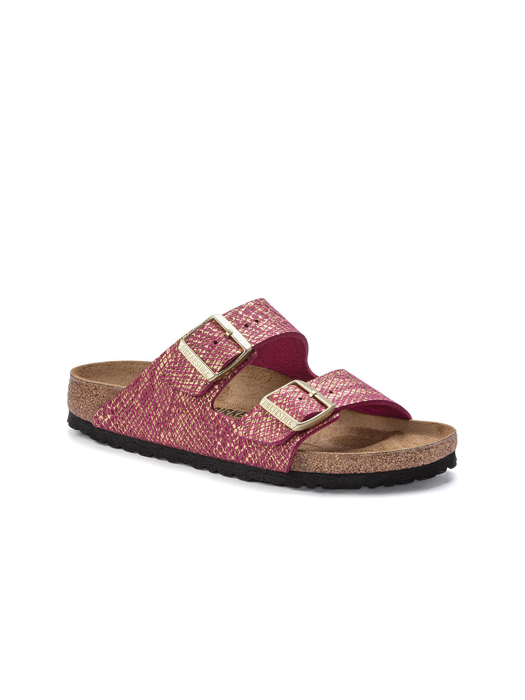 

Birkenstock Women Pink Narrow Width Arizona Embellished Two-strap Buckled Detail Flats