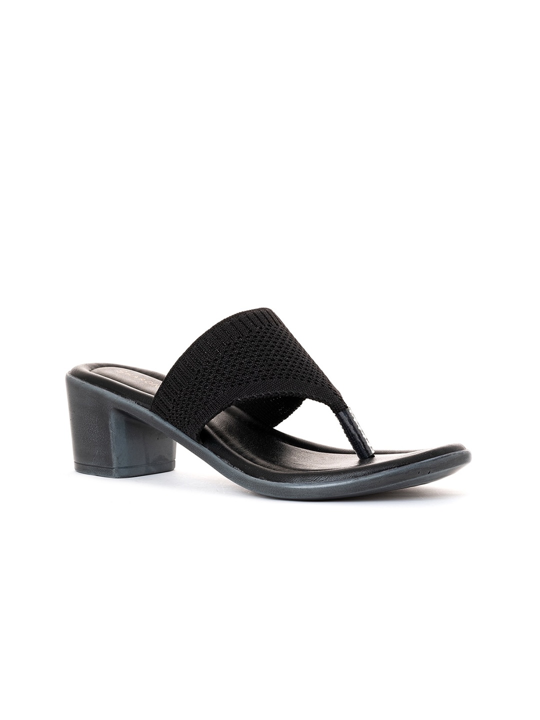 

Khadims Black Textured Block Sandals