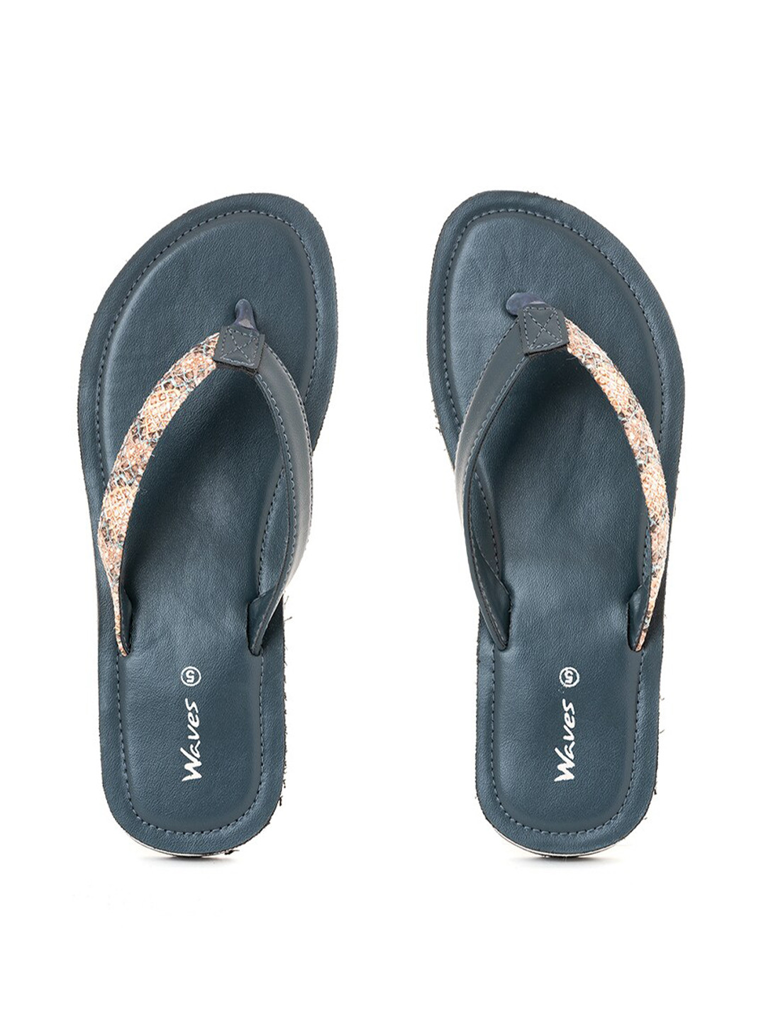 

Khadims Women Navy Blue & Beige Printed Slip-On