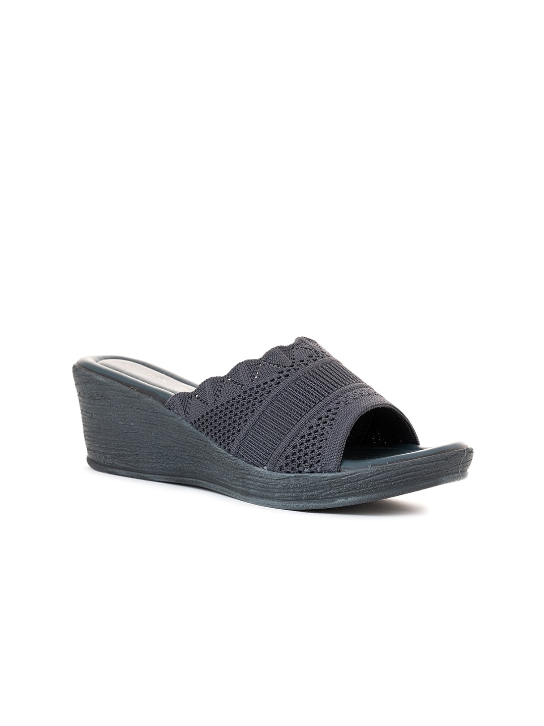 

Khadims Black Wedge Sandals with Laser Cuts
