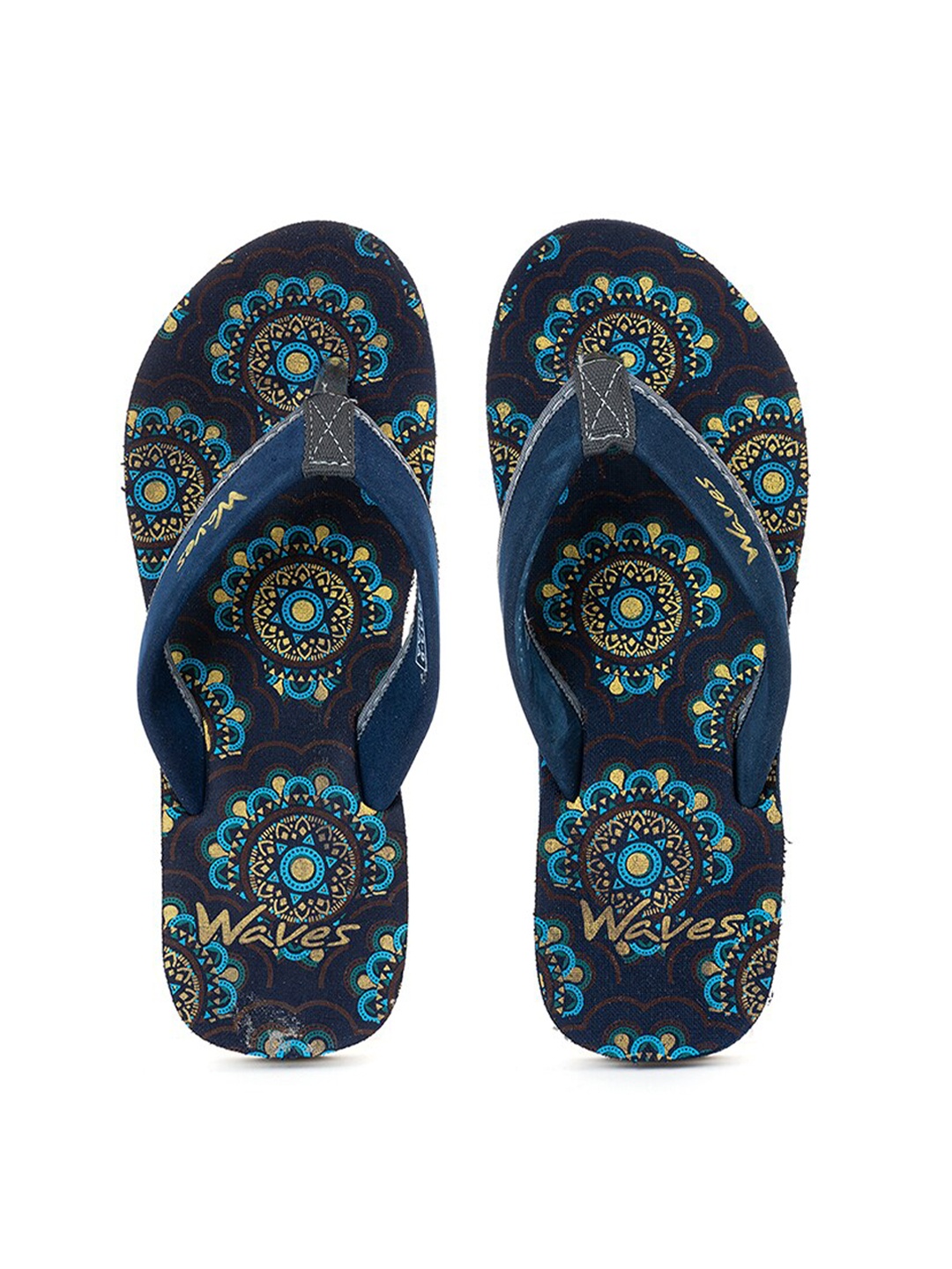 

Khadims Women Navy Blue & Yellow Printed Sliders