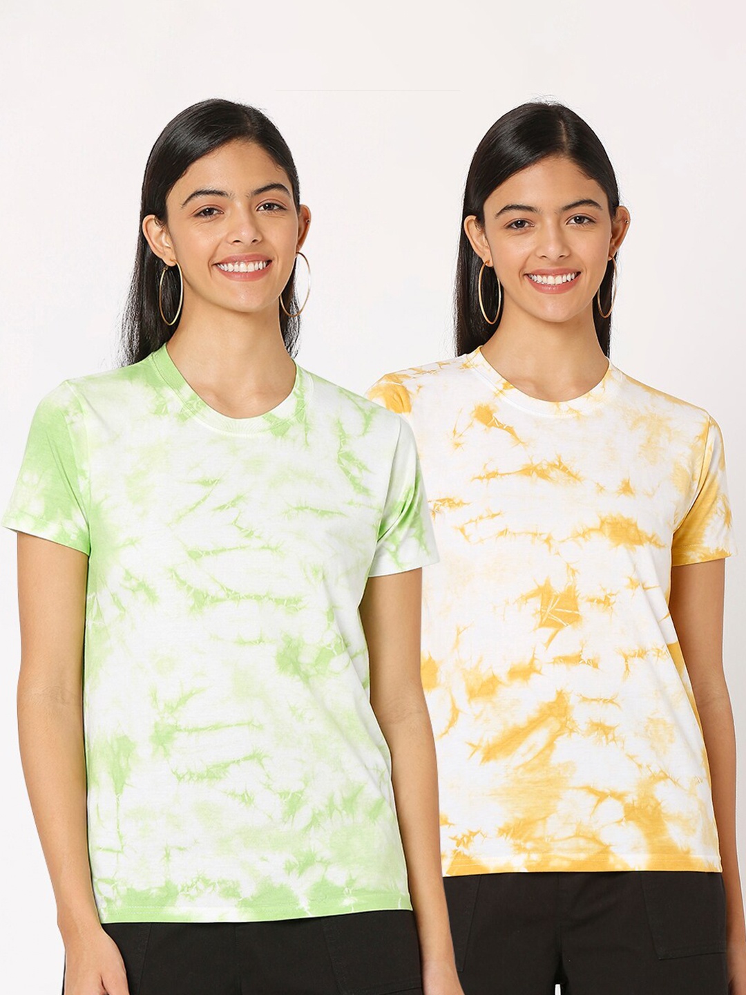 

Smarty Pants Women White & Green Tie and Dye Pack of 2 Printed T-shirt