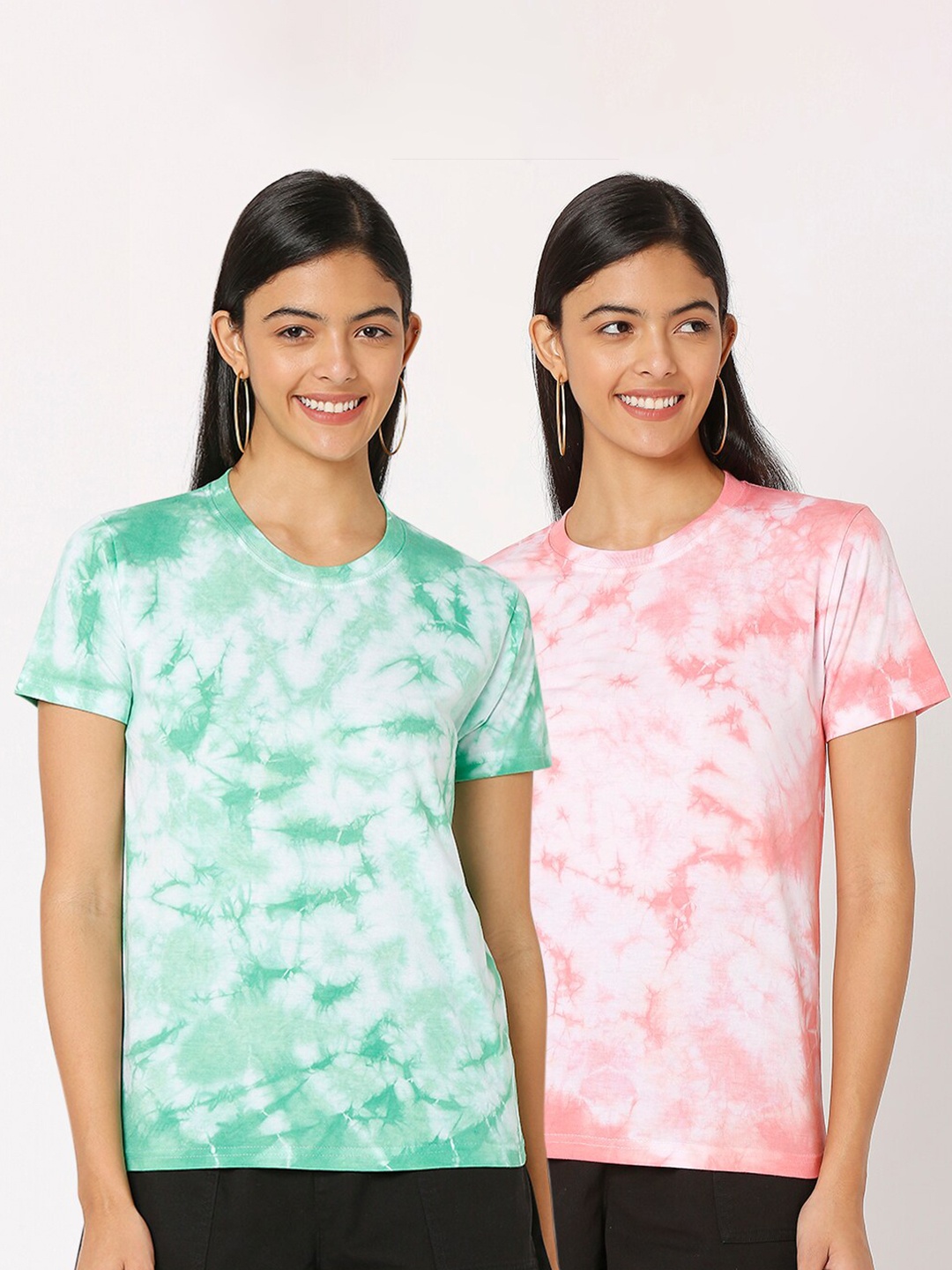 

Smarty Pants Women Lime Green & White Tie and Dye 2 Printed T-shirt