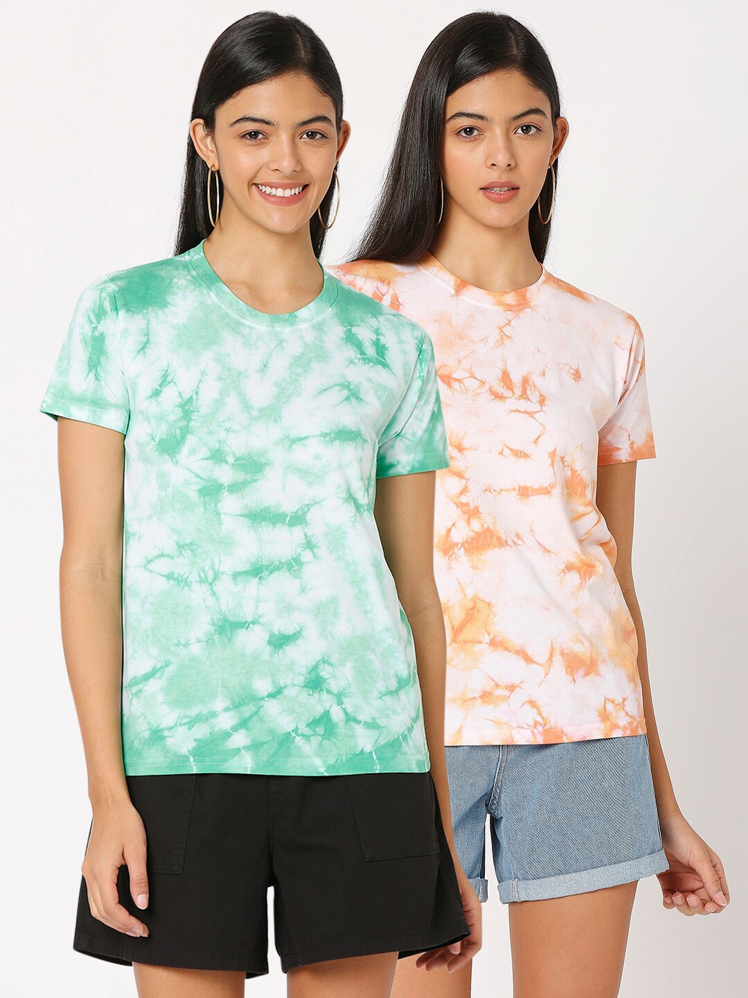 

Smarty Pants Women White & Green Tie and Dye 2 Dyed V-Neck T-shirt