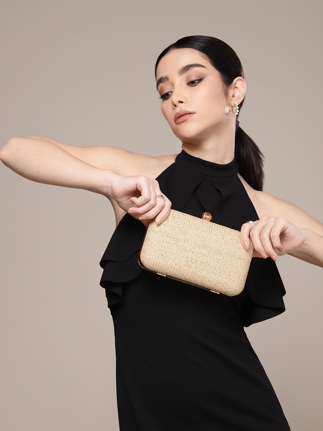 

bebe Off White Textured Box Clutch