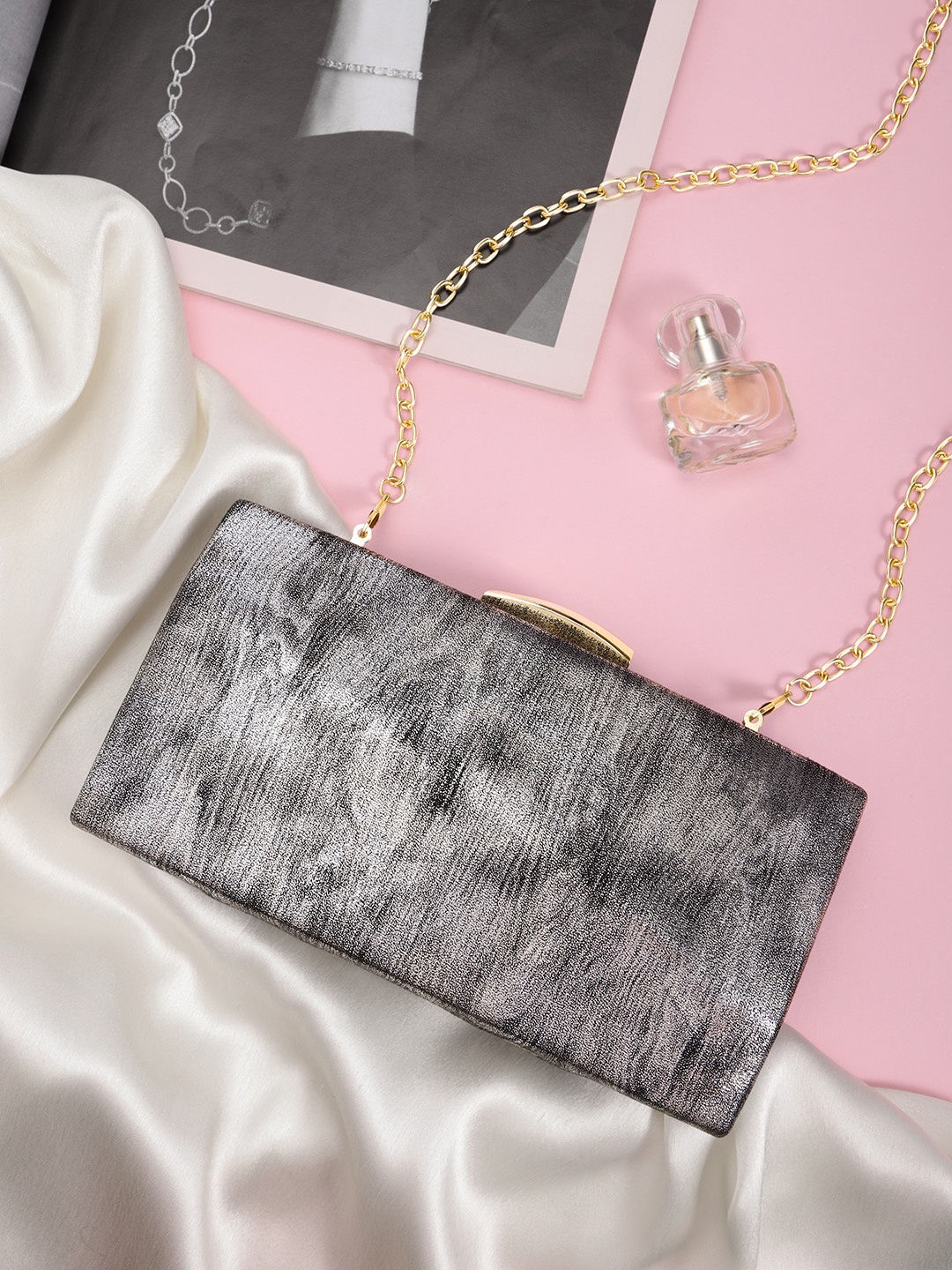 

bebe Women Silver-Toned Textured Box Clutch