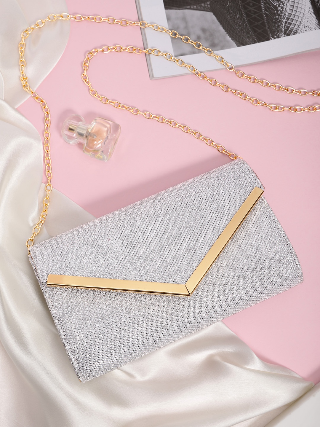 

bebe Silver-Toned Embellished Envelope Clutch