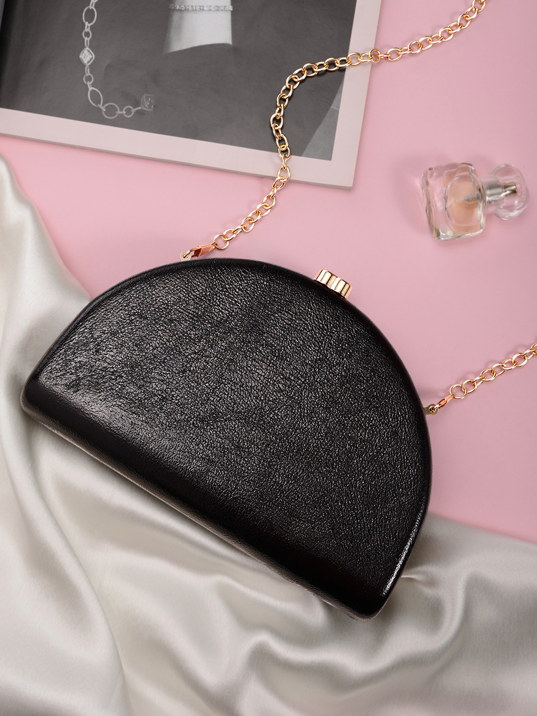 

bebe Women Black Solid Half Moon Clutch