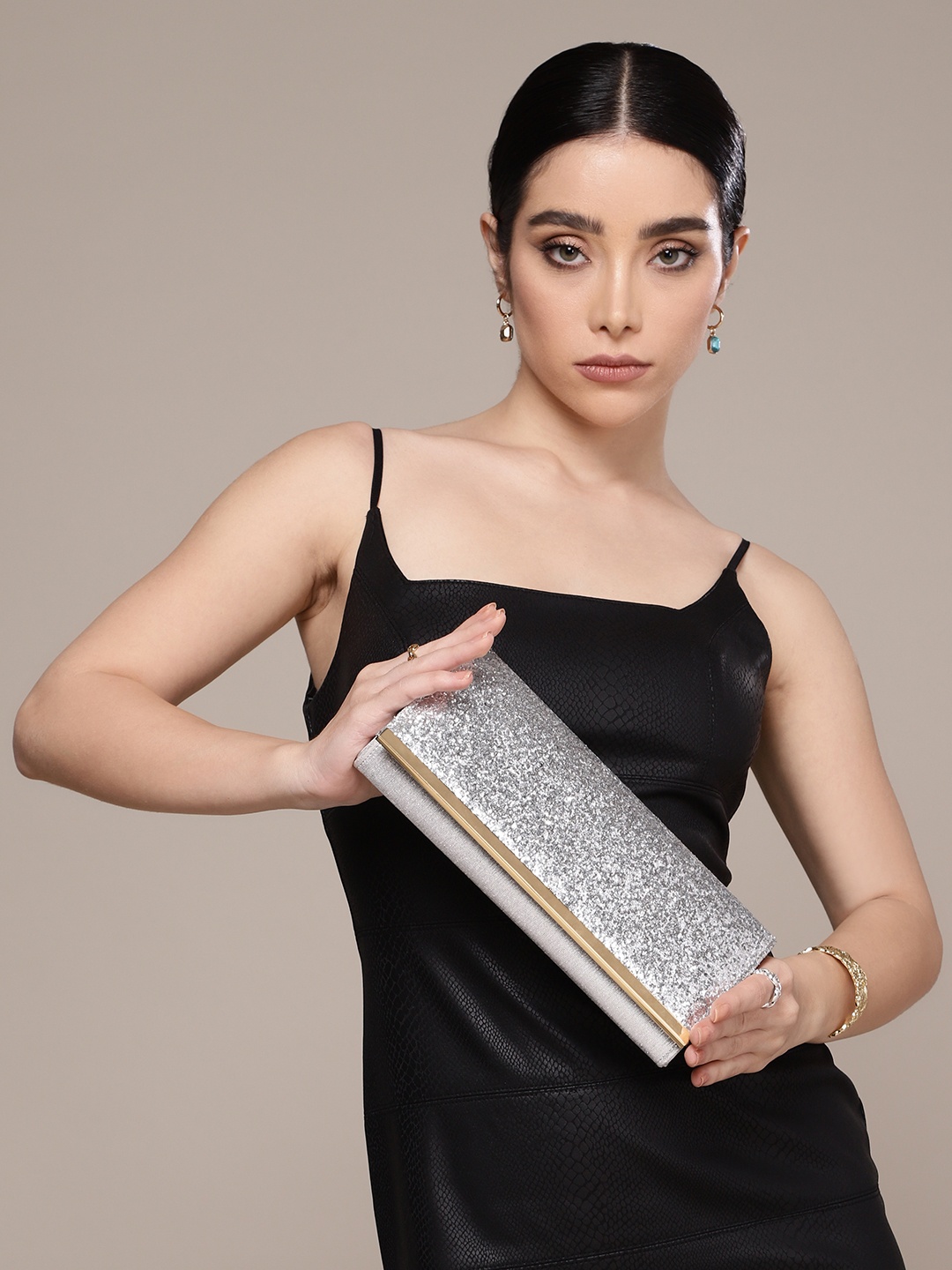 

bebe Silver-Toned Embellished Purse Clutch