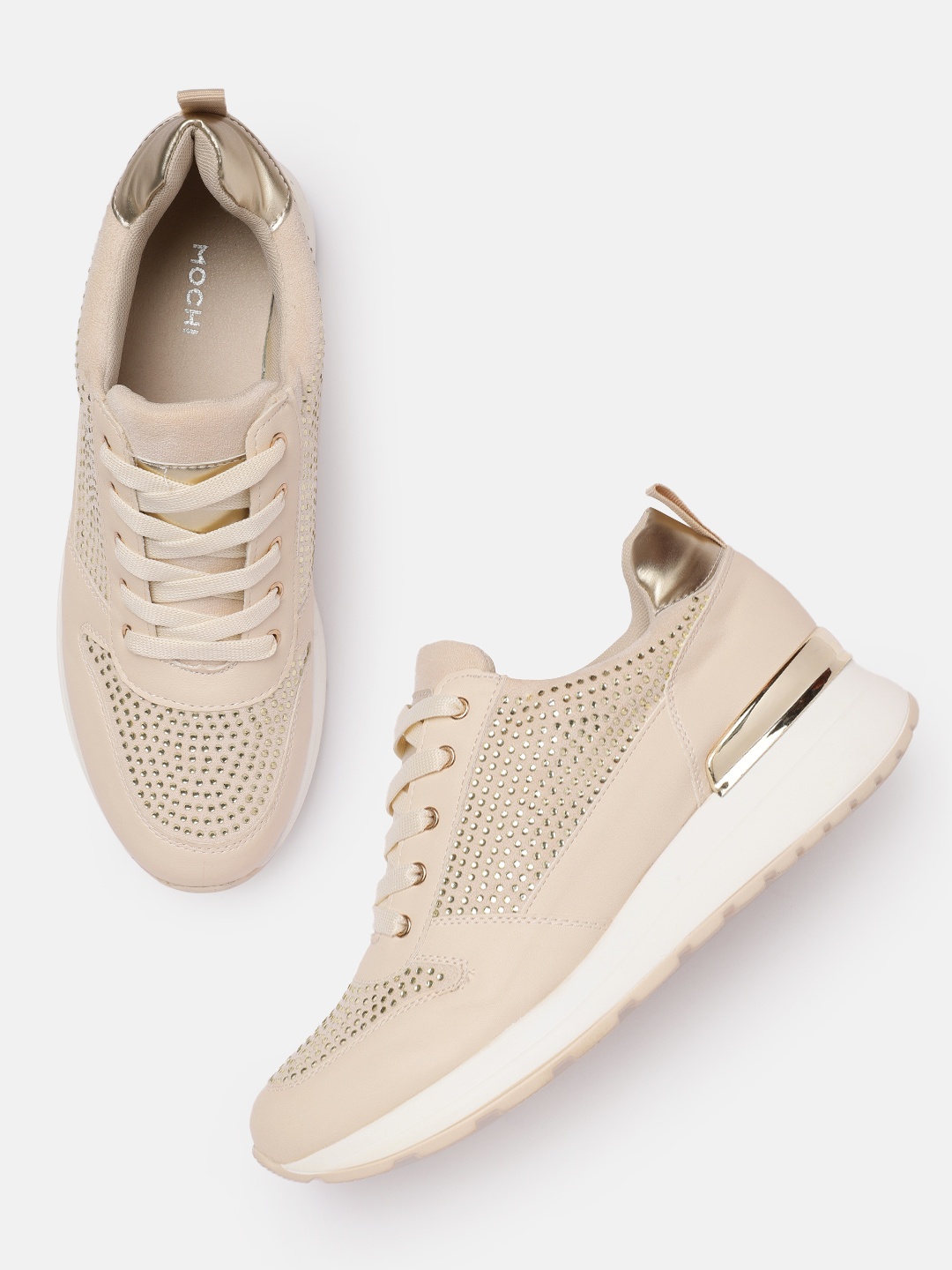 

Mochi Women Beige Embellished Sneakers