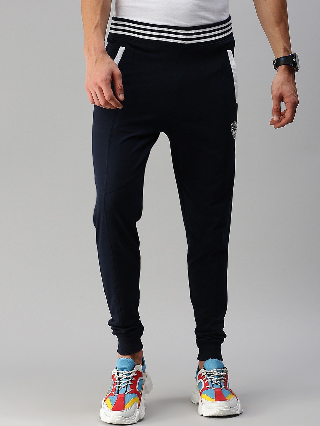 

ONN Men Navy Blue Solid Cotton Joggers