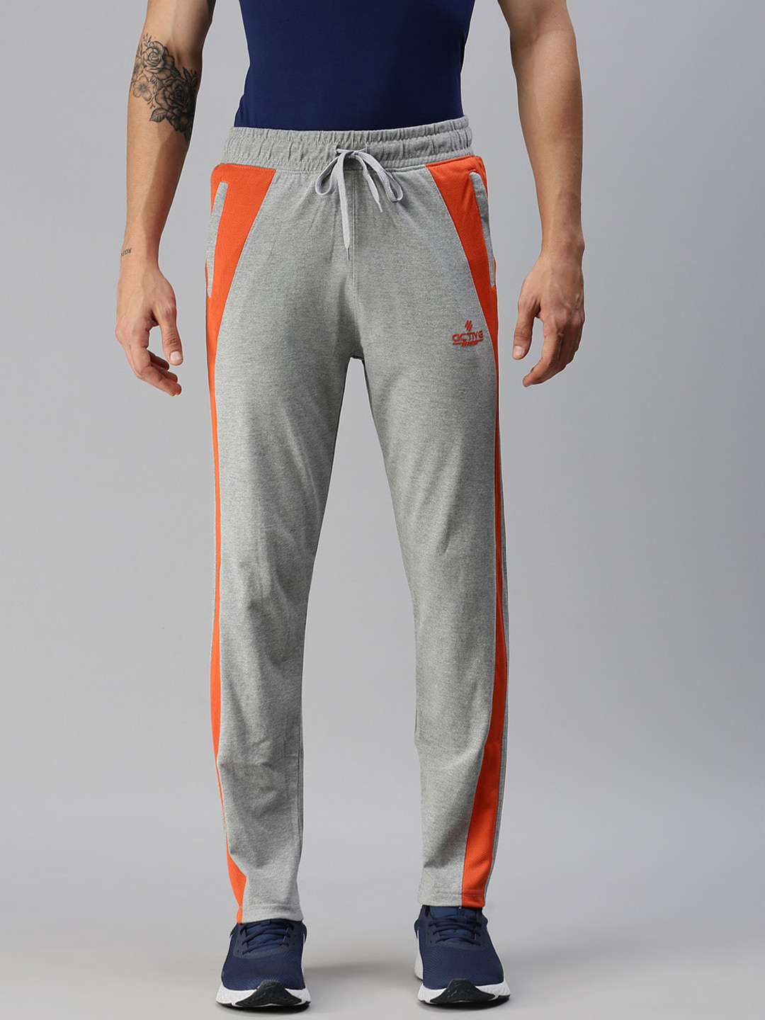 

ONN Men Grey Melange & Orange Solid Cotton Track Pants