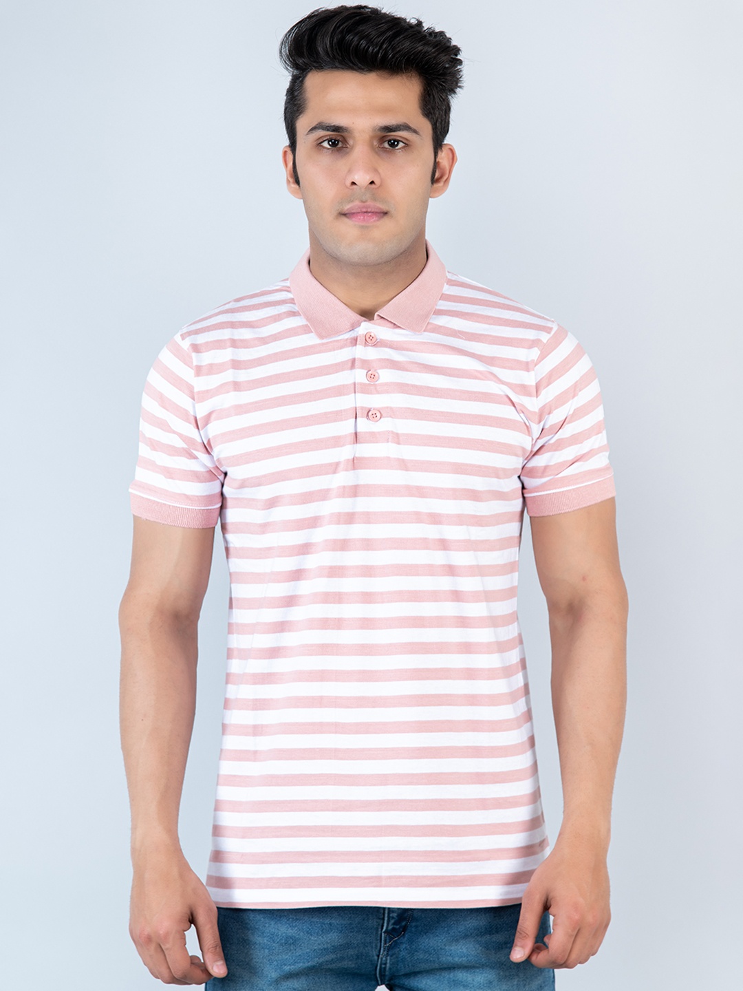 

Tistabene Men Pink Striped Henley Neck T-shirt