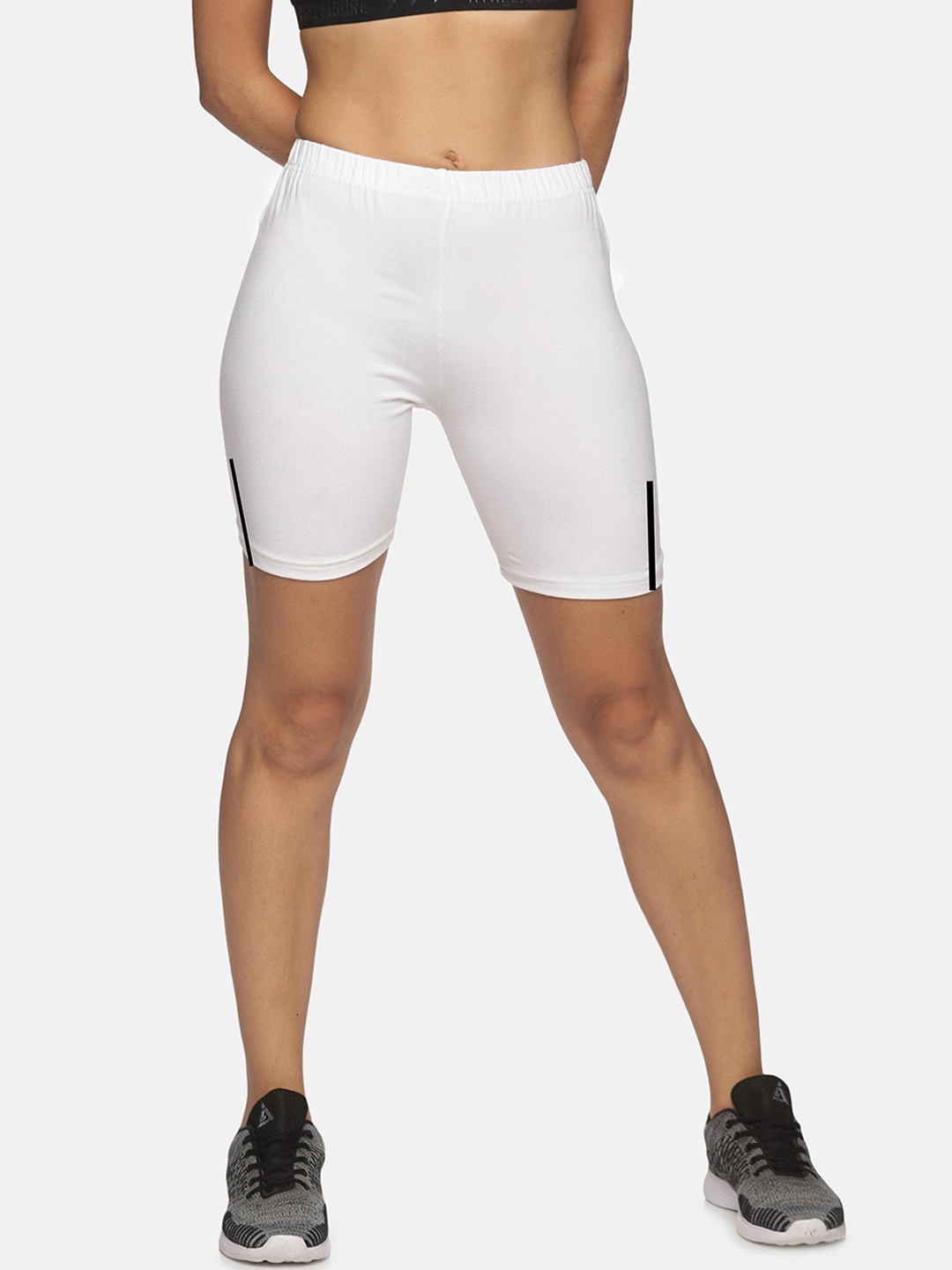 

NOT YET by us Women White Slim Fit Cycling Sports Shorts