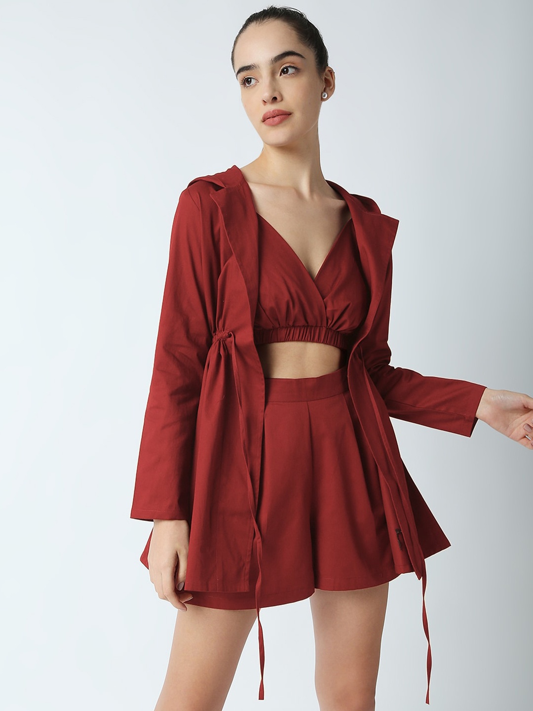 

Disrupt Women Maroon Solid Pure Cotton Co-Ords Set
