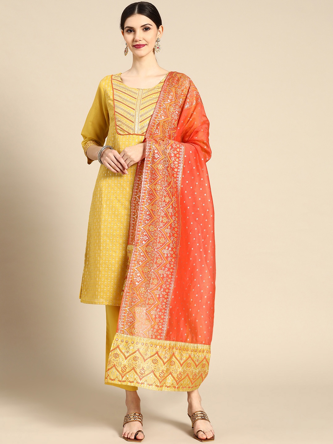 

Anouk Women Yellow Ethnic Motifs Printed Kurta with Trousers & Dupatta