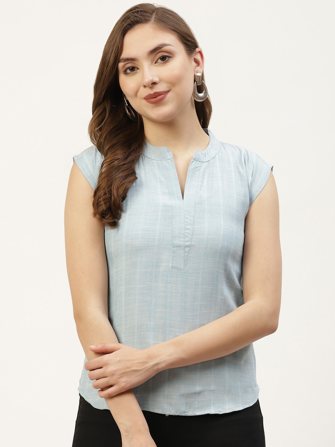 

BOOI Blue Mandarin Collar Top