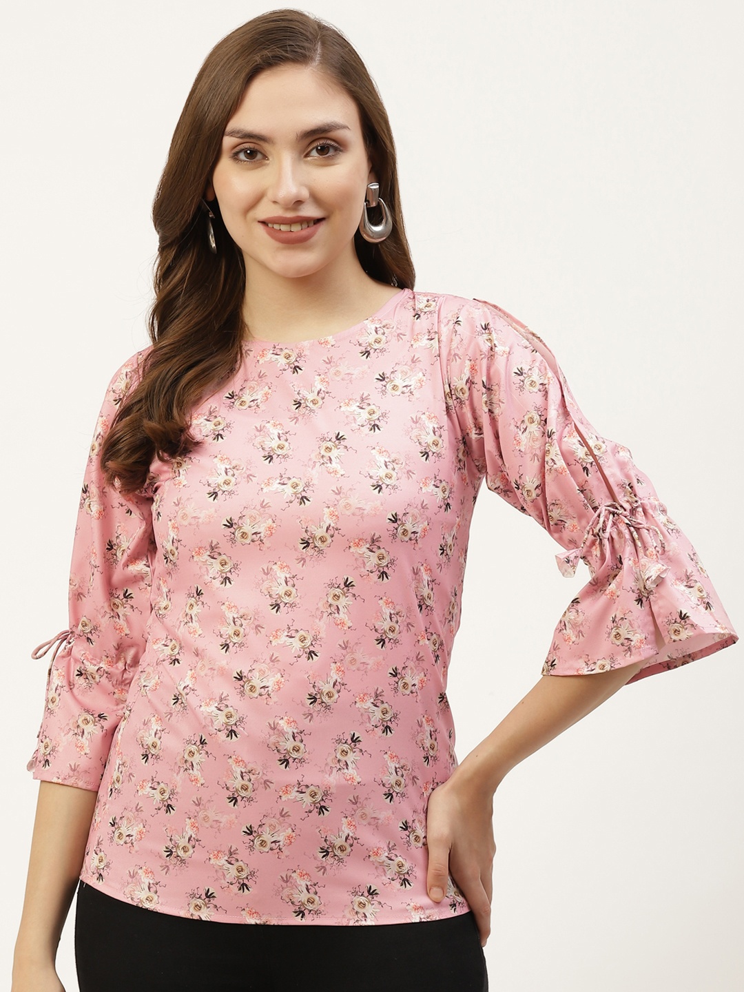 

BOOI Pink & White Floral Print Crepe Top