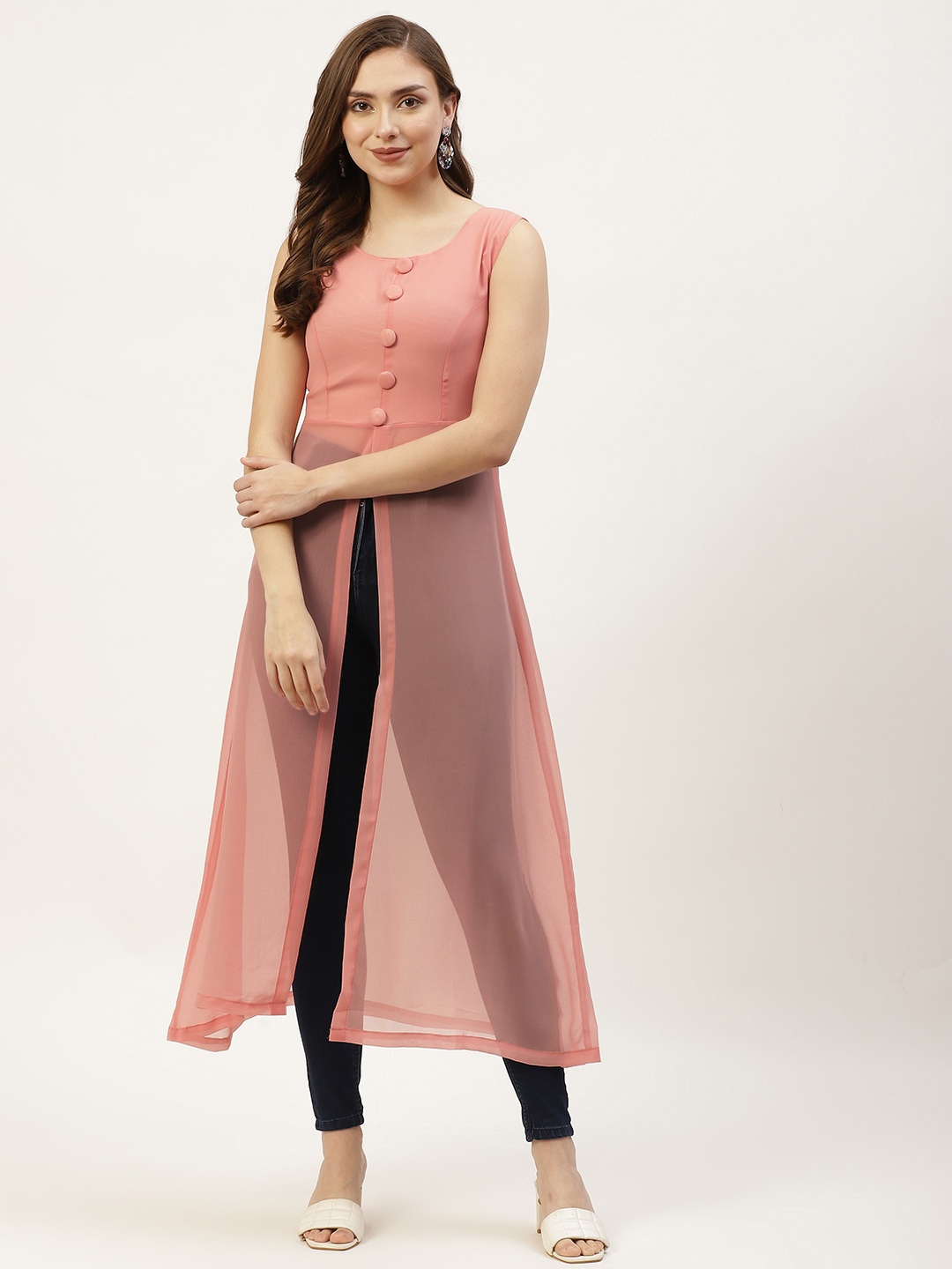 

BOOI Peach-Coloured Georgette Longline Top