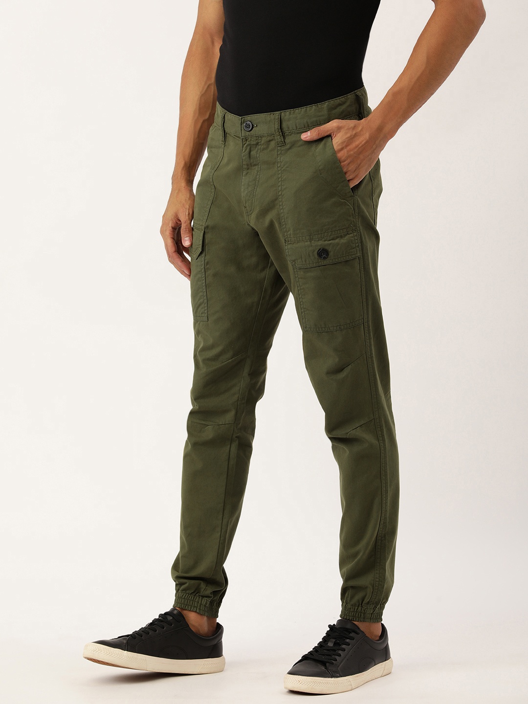 

IVOC Men Regular-Fit Pure Cotton Cargo Jogger, Olive