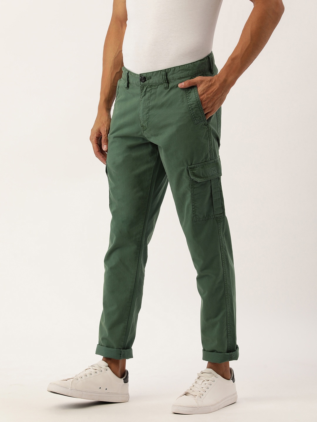 

IVOC Men Green Slim Fit Casual Pure Cotton Cargos