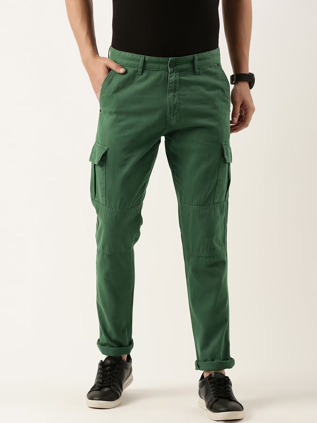 

IVOC Men Green Solid Slim Fit Casual Pure Cotton Cargos