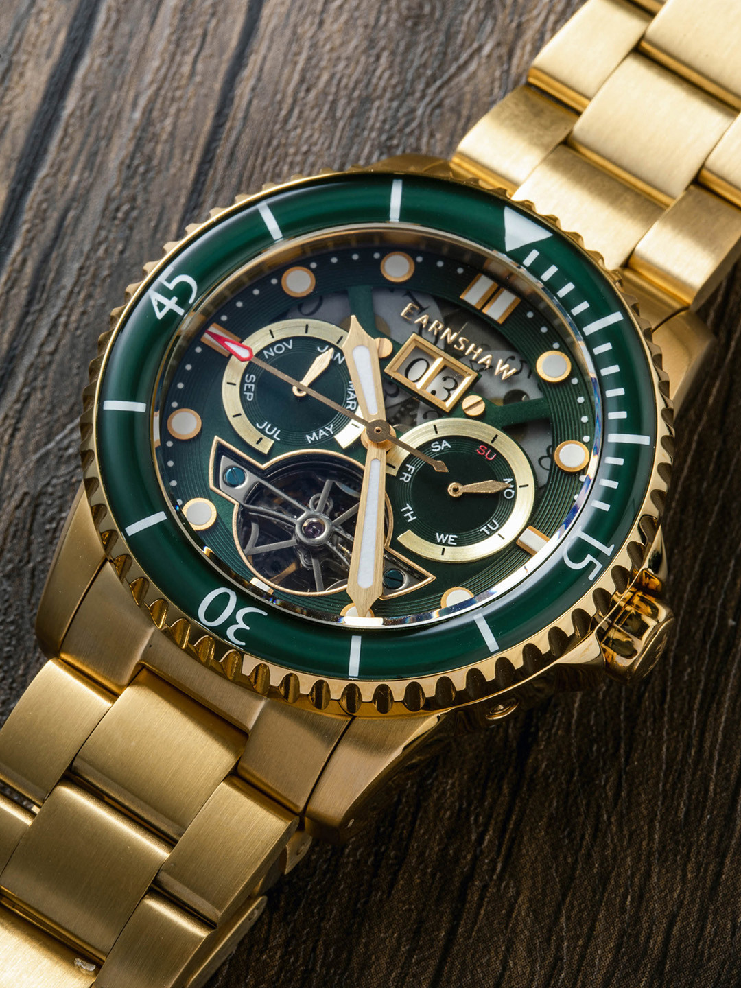 

EARNSHAW Duncan Grand Date Open Heart Automatic Green Round Dial Men's Watch - ES-8174-77