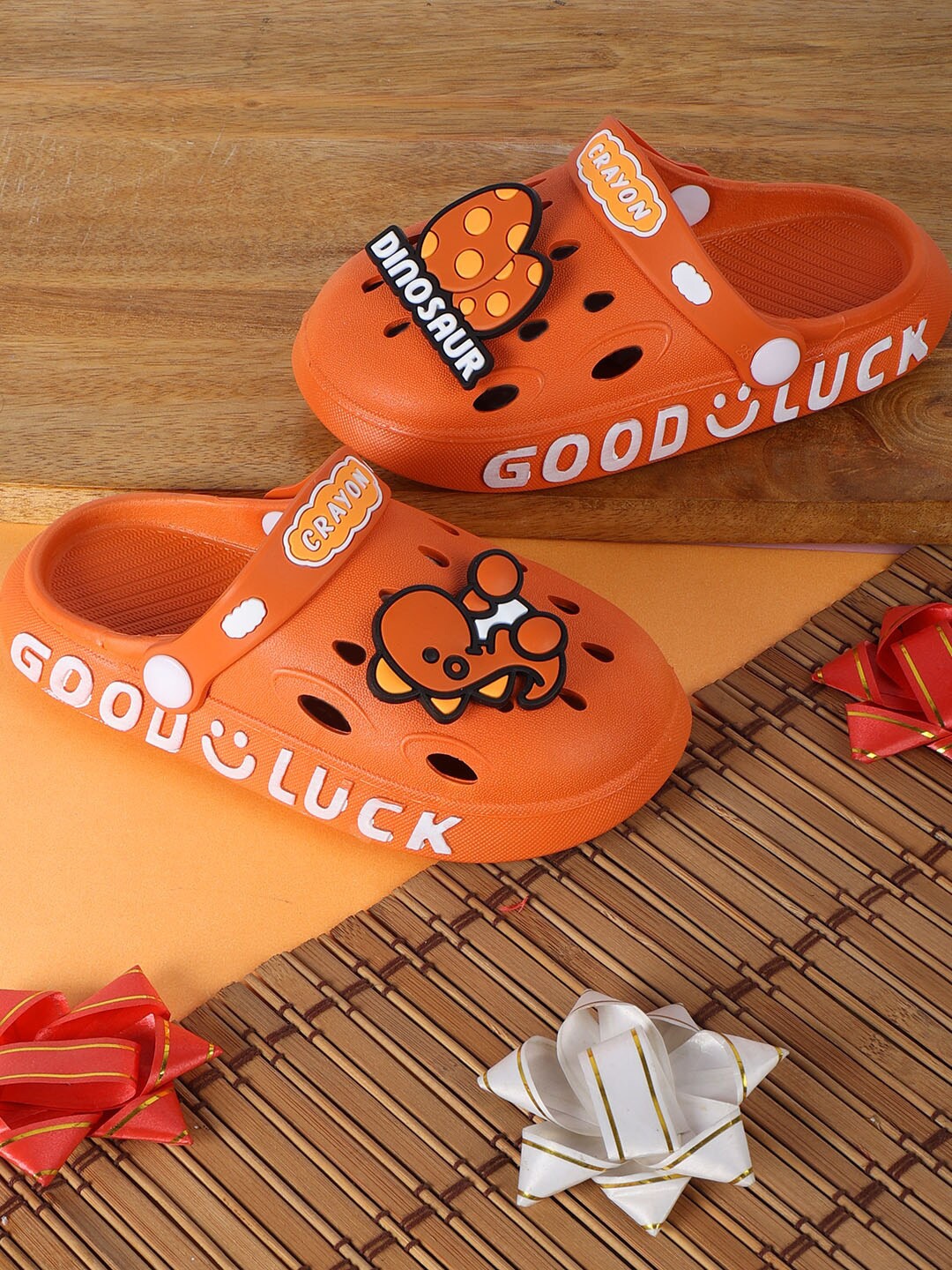 

PASSION PETALS Unisex Kids Orange Printed PU Clogs