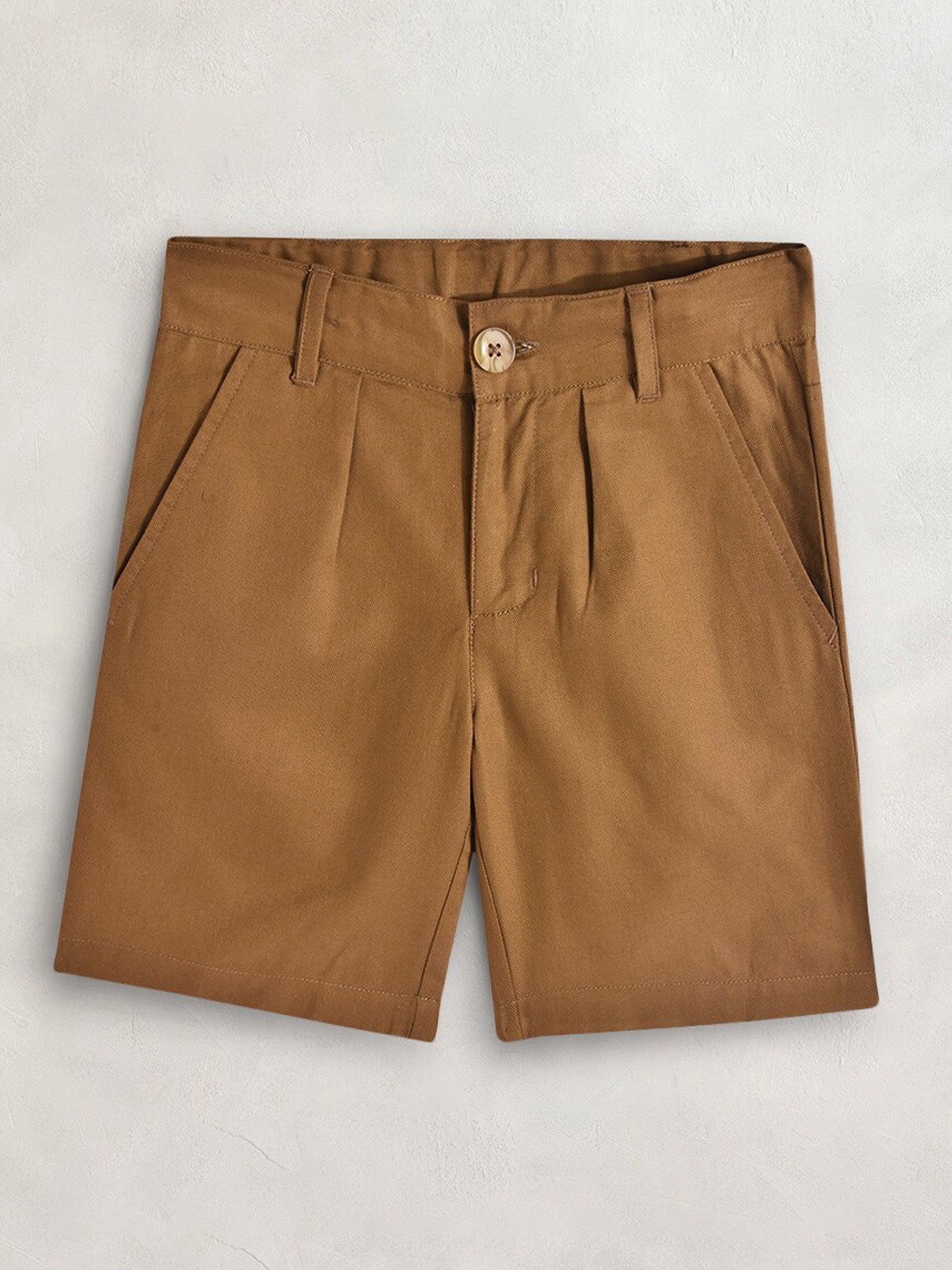 

Cherry Crumble Kids-Boys Khaki Cotton Blend Solid Crisp Chino Shorts
