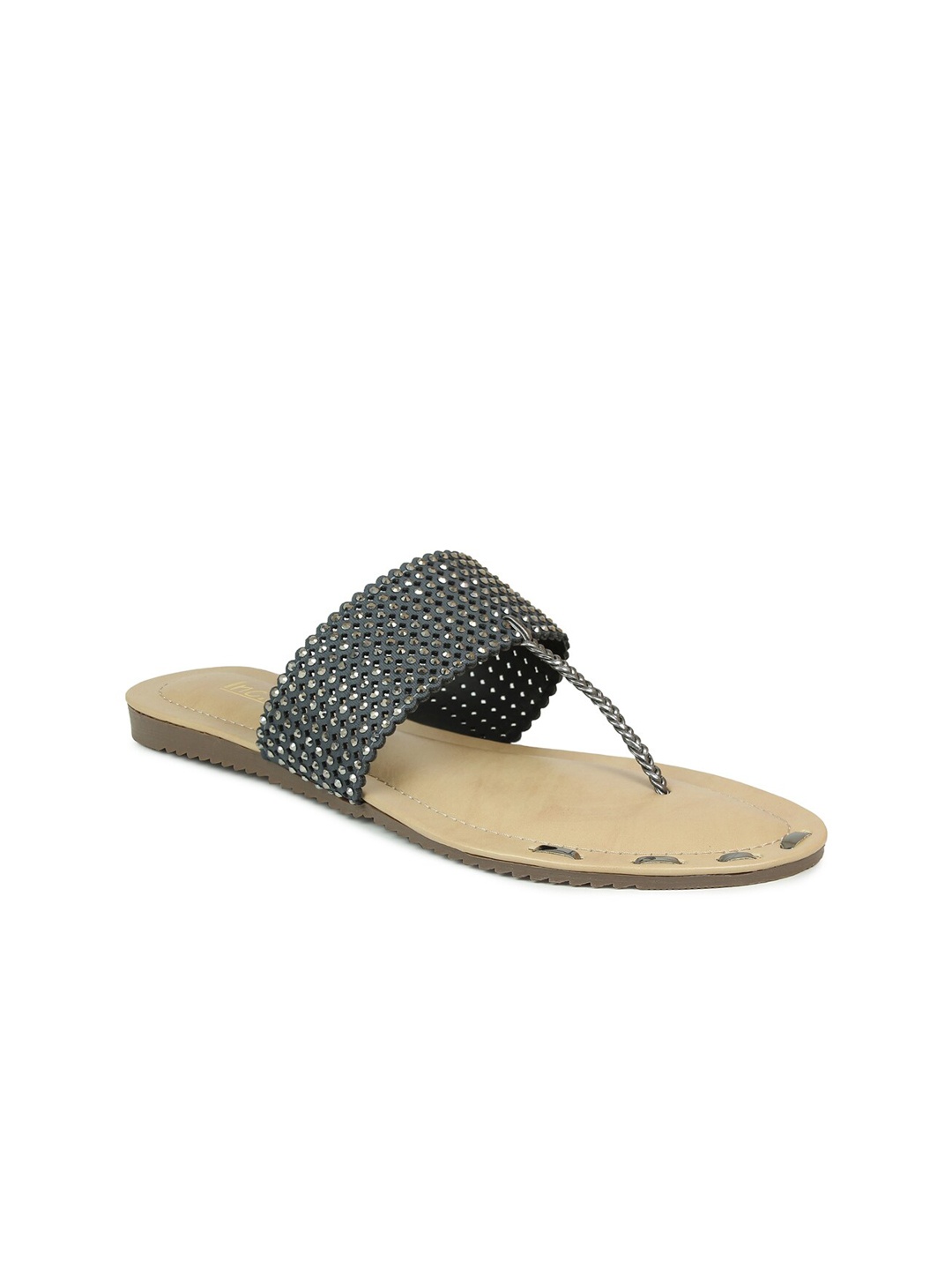

Inc 5 Women Gunmetal-Toned Embellished Leather Ethnic Flats, Metallic