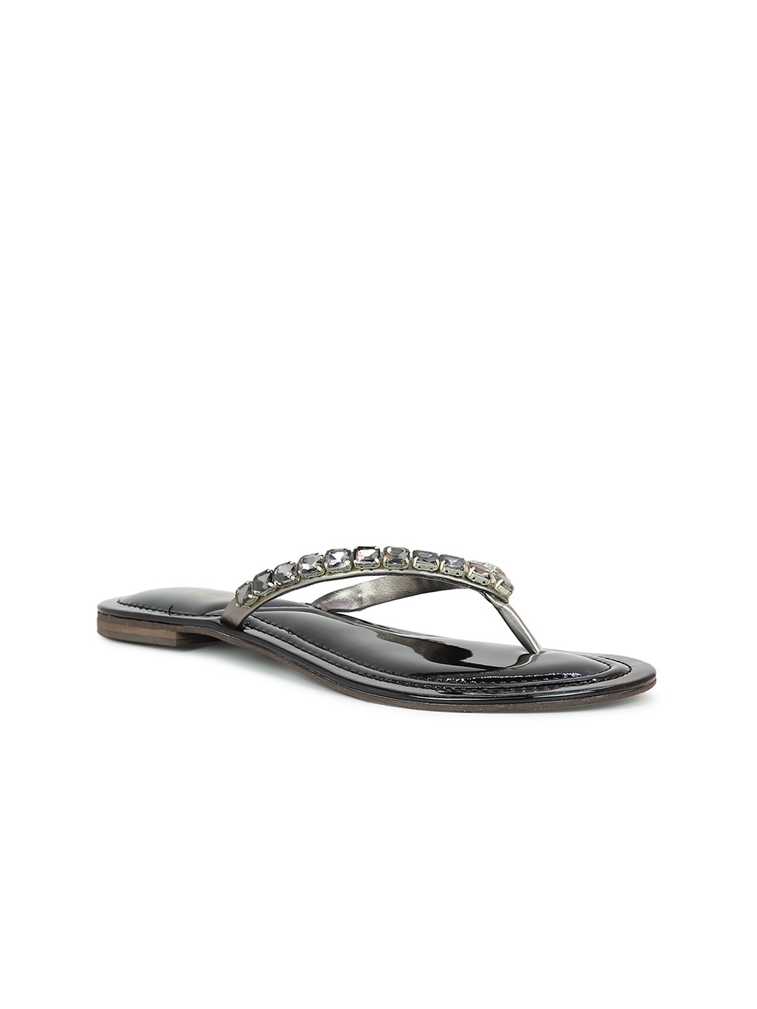 

Inc 5 Women Gunmetal-Toned Embellished Leather Ethnic Flats, Metallic