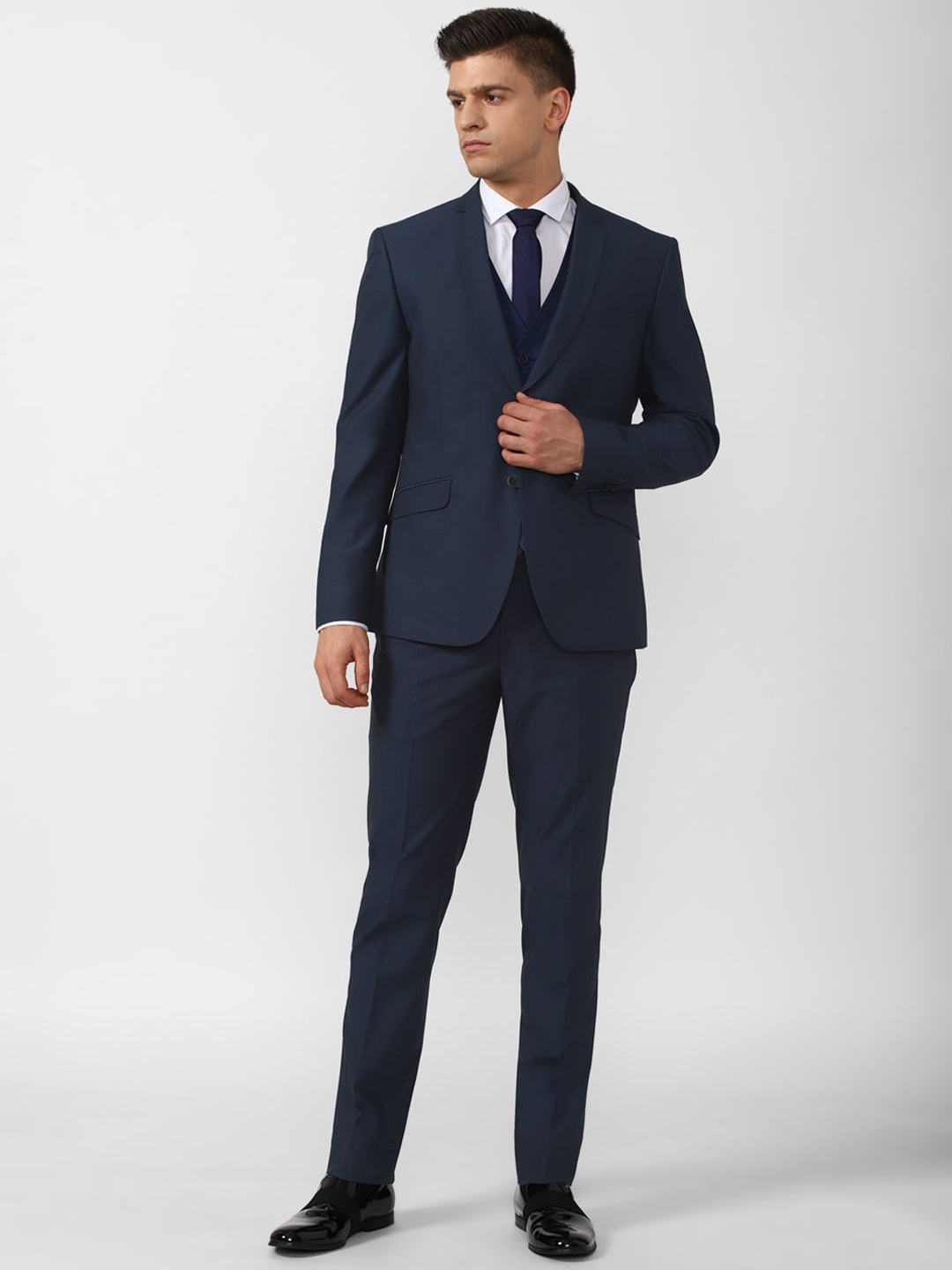 

V Dot Men Navy Blue Solid Skinny Fit Single-Breasted Formal Suit